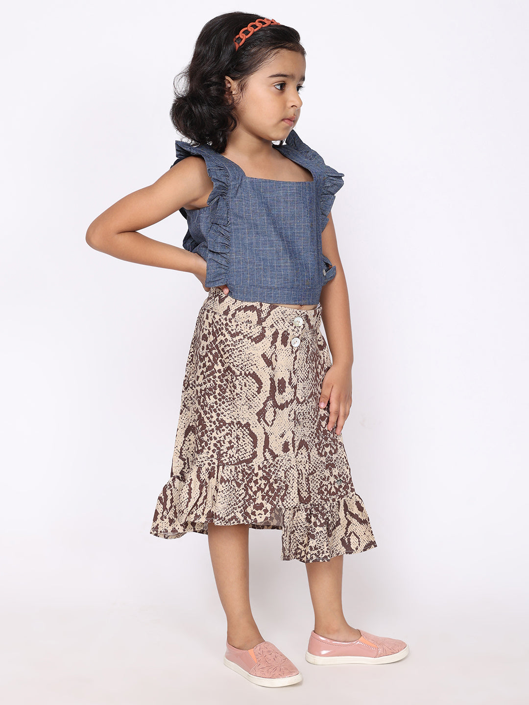 Chloe Denim Top & Snake Print Skirt Set