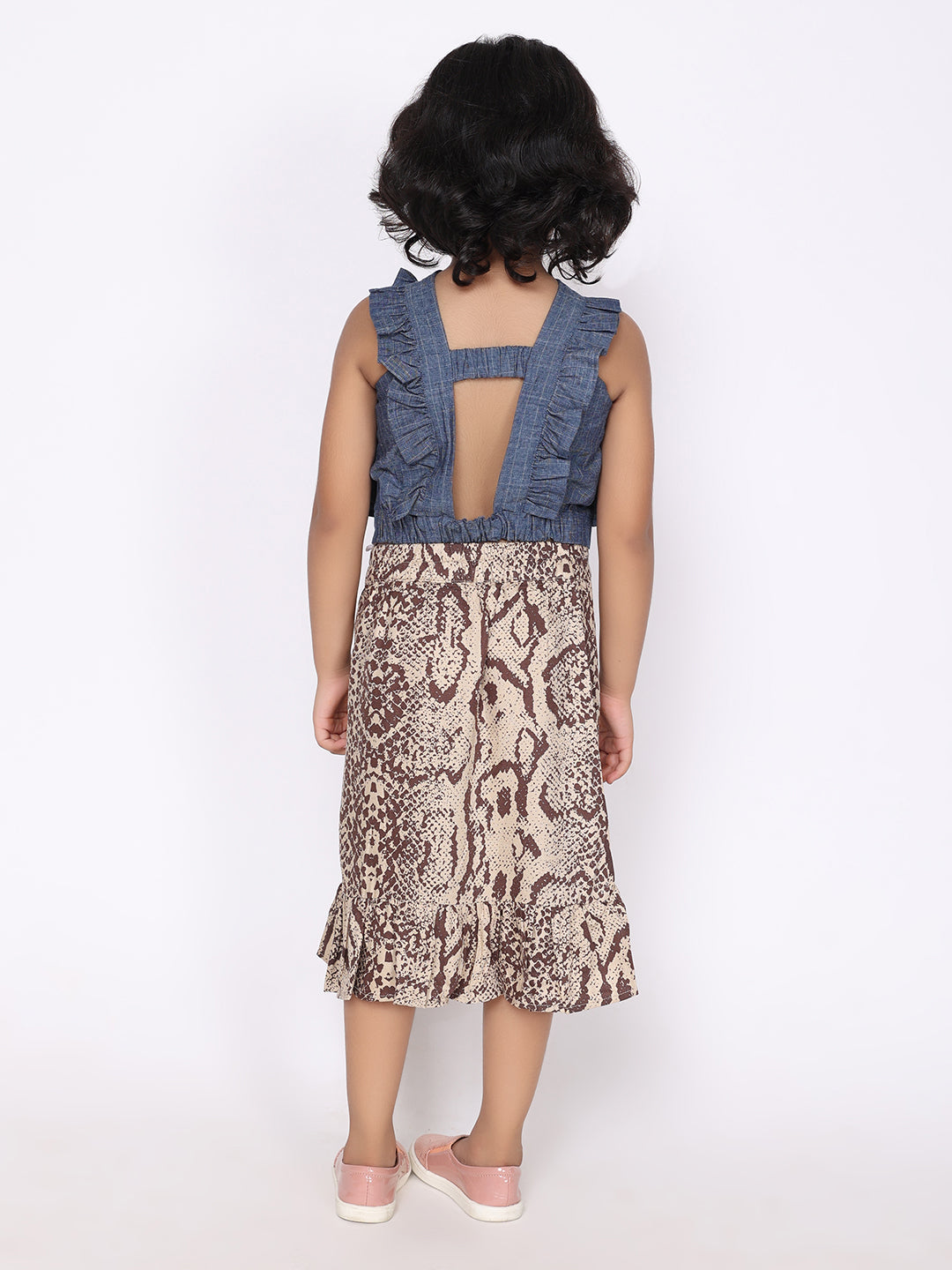 Chloe Denim Top & Snake Print Skirt Set