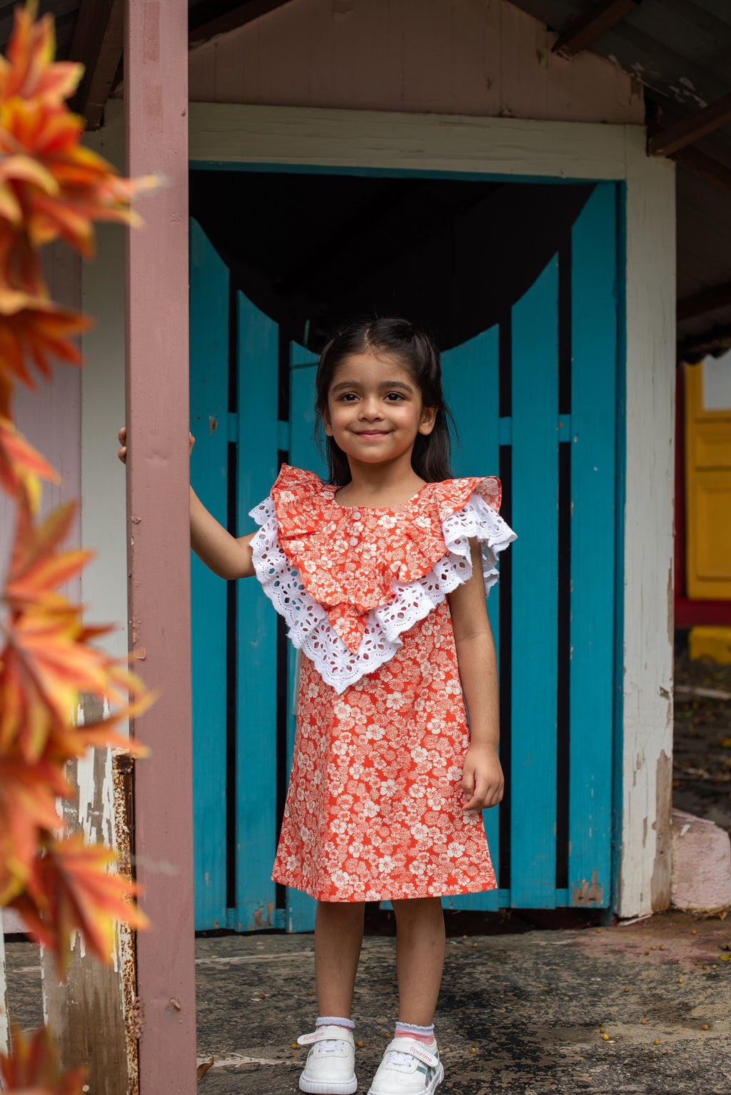 Funtasia Too Girls Orange Floral Float Dress - Square Collar main image 0