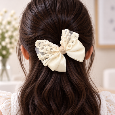 Lace Trim Bow Hair Tie