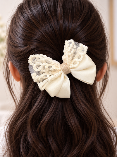 Lace Trim Bow Hair Tie