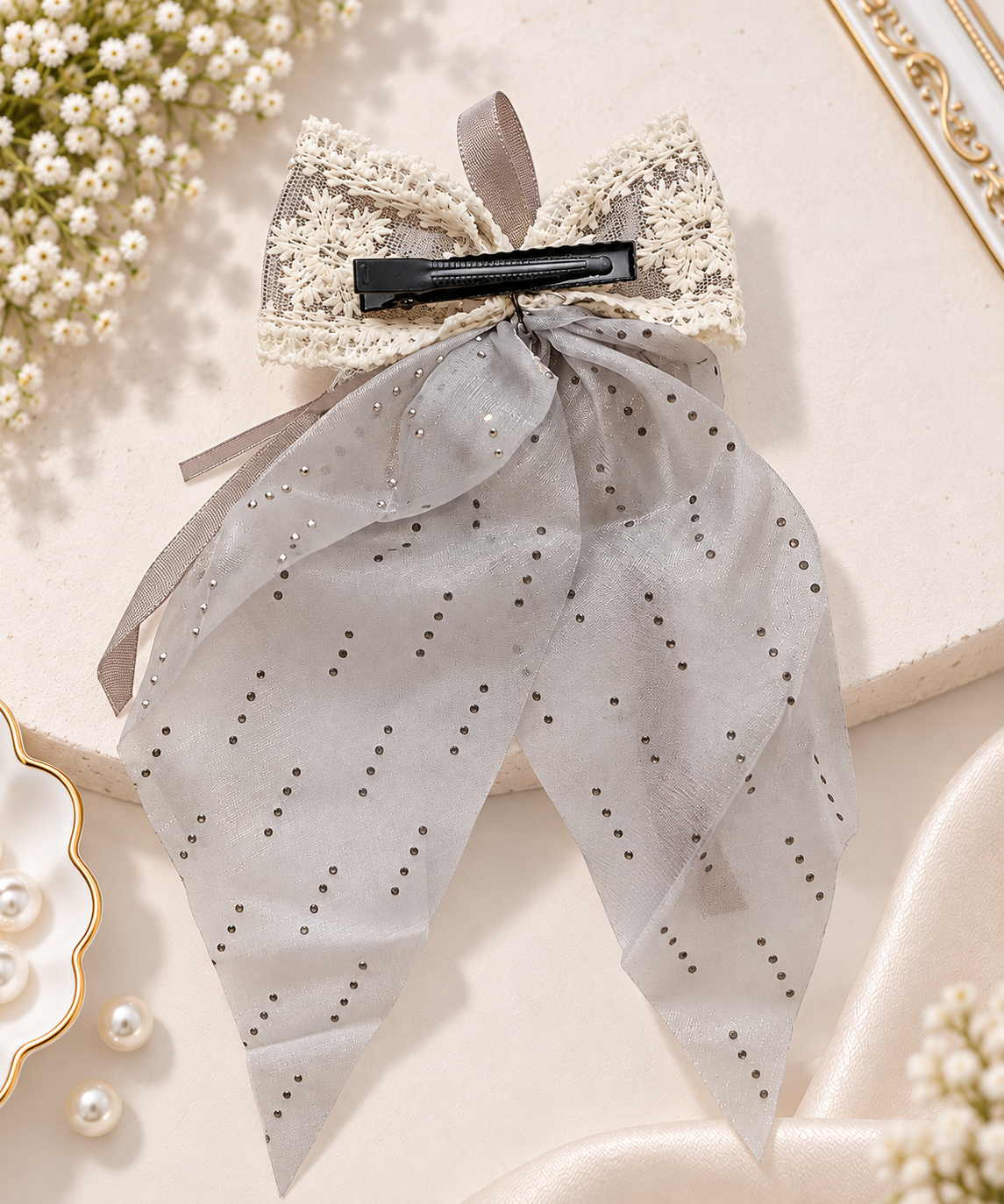 Shimmer Drape Bow Hair Clip
