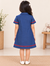 Cherry Trim Blue Shirt Dress