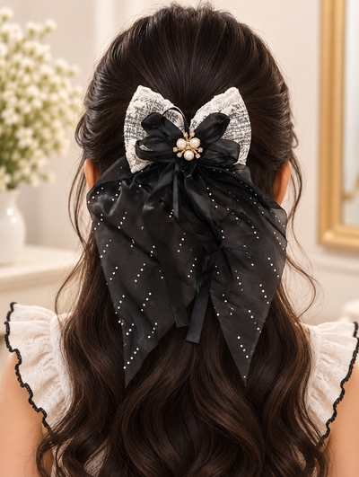 Shimmer Drape Bow Hair Clip