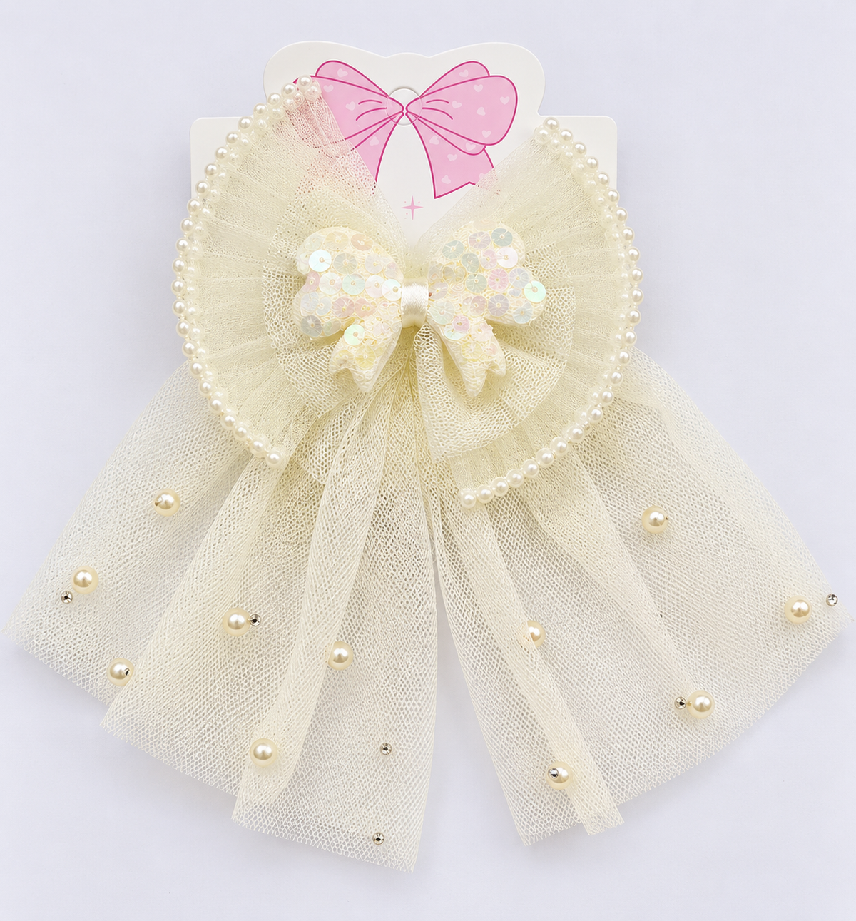 Pearl Tulle Drape Bow Clip