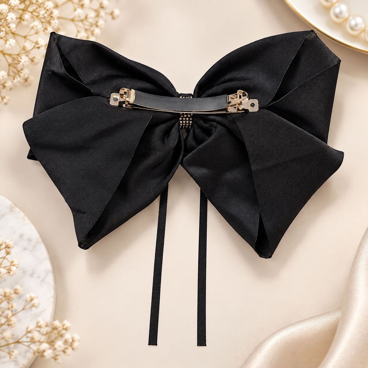 Layered Dotted Bow Hair Clip
