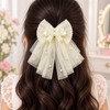 Pearl Tulle Drape Bow Clip
