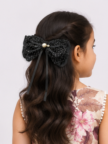 Layered Dotted Bow Hair Clip