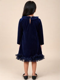 Navy Blue Velvet Ruffle Dress for Girls