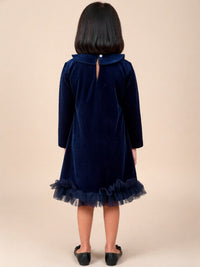 Navy Blue Velvet Ruffle Dress for Girls