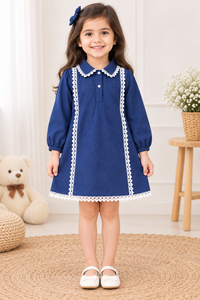 Ivory Lace Blue A-Line Dress