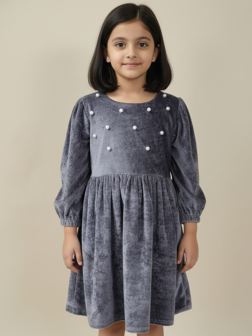 Pearl Embellished Velvet Party Dress