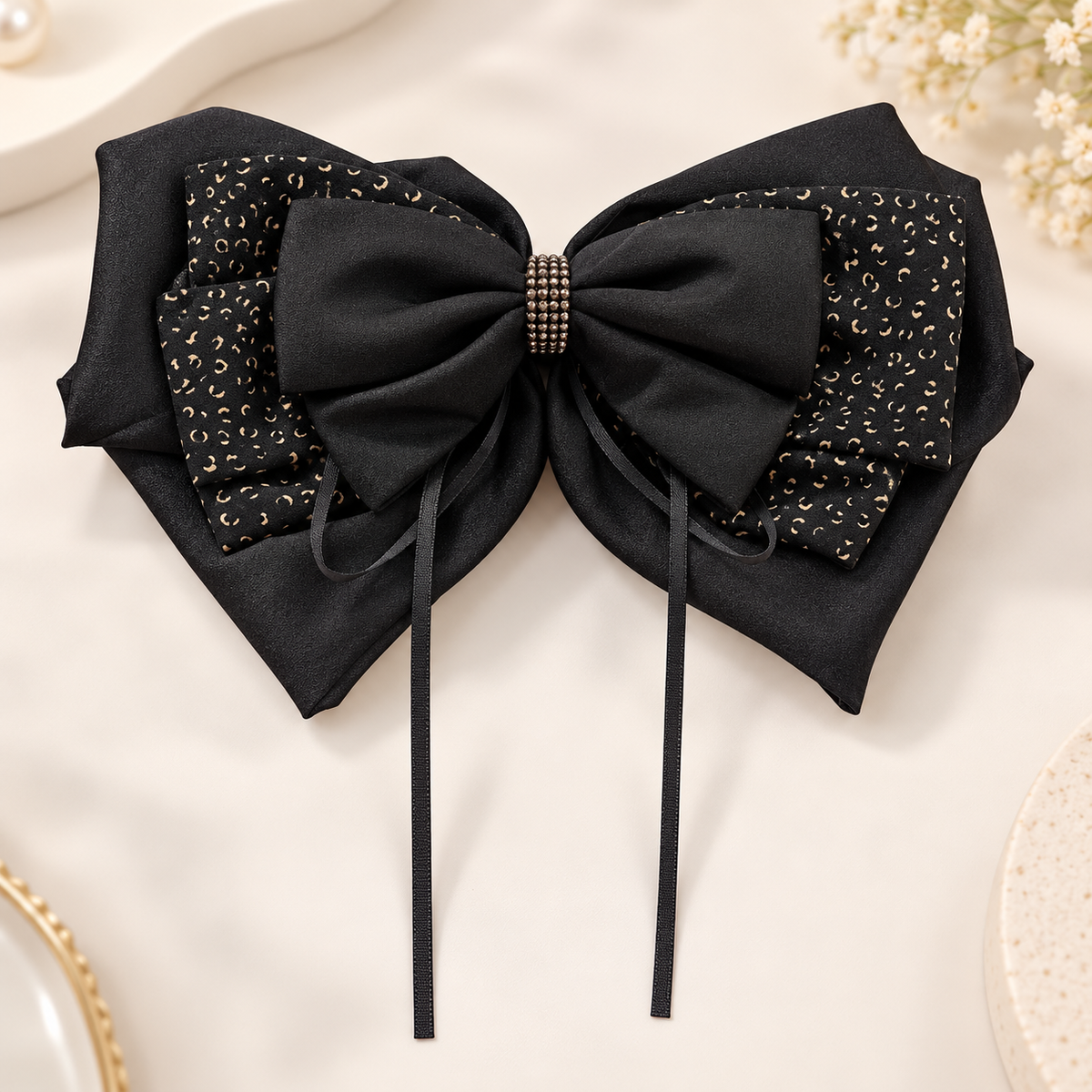 Layered Dotted Bow Hair Clip