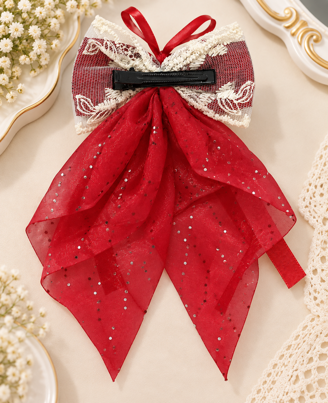 Shimmer Drape Bow Hair Clip