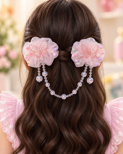 Floral Bead Drape Hair Clips