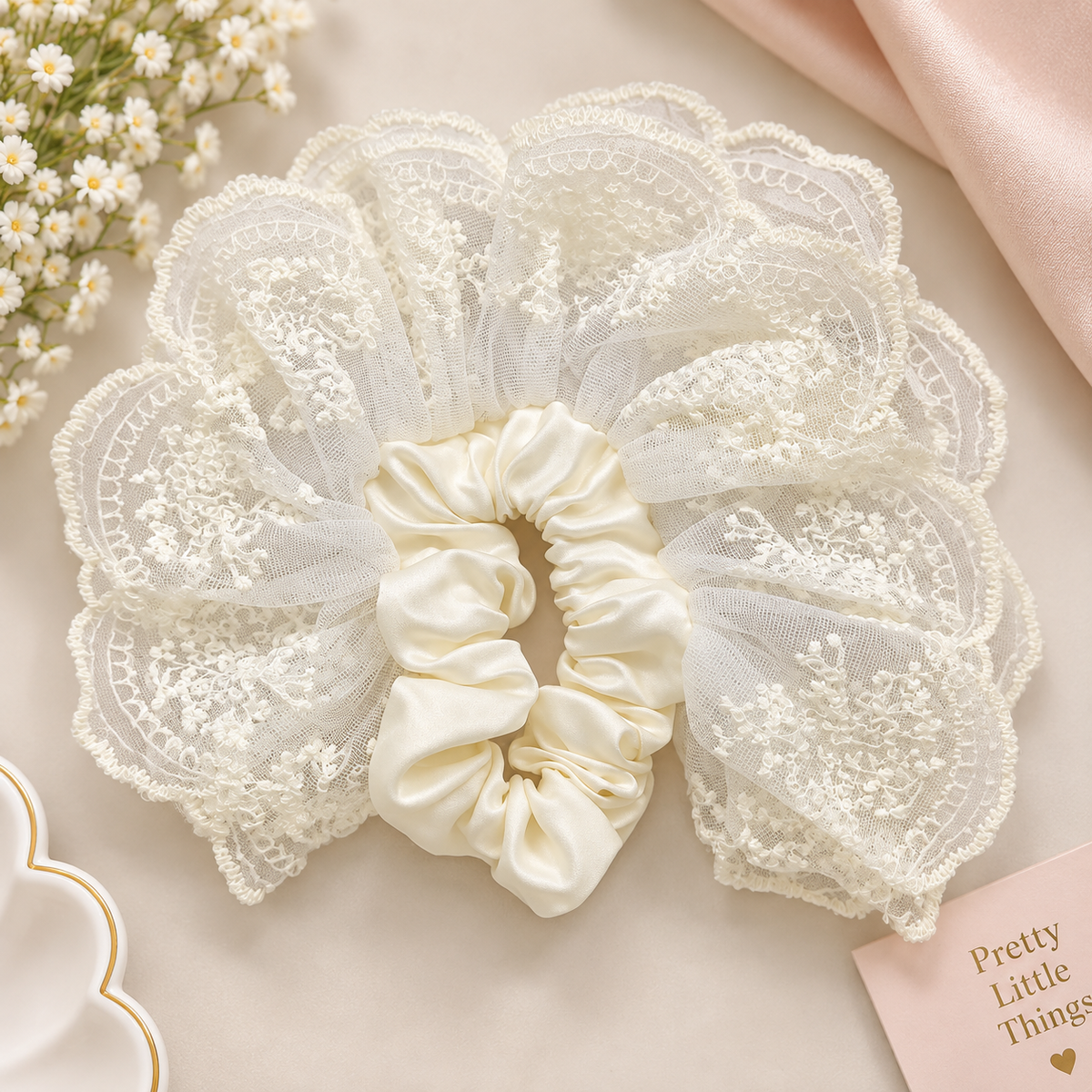 Scalloped Lace Scrunchie