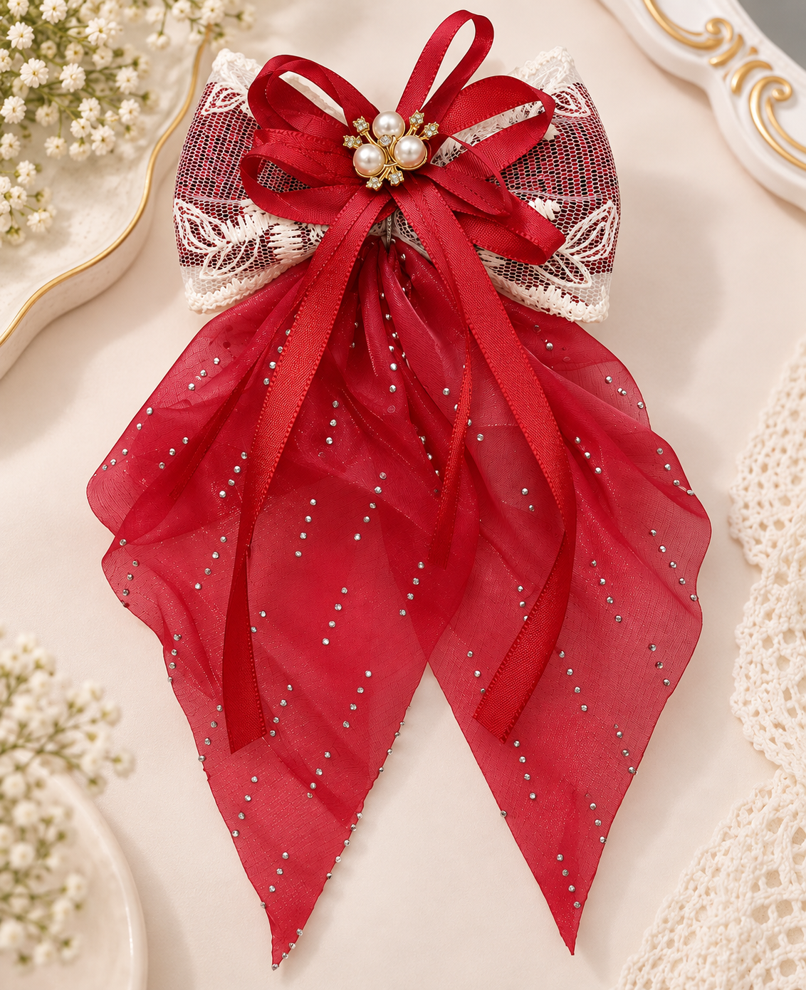 Shimmer Drape Bow Hair Clip