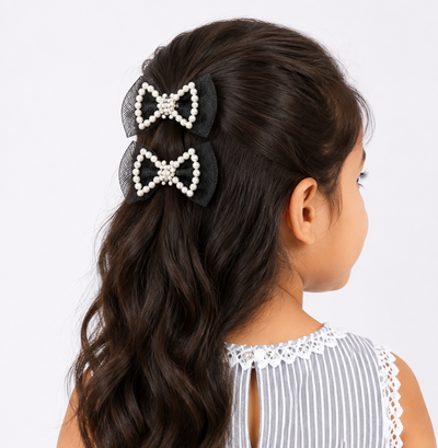 Pearl Outline Bow Hair Clips — Set of 2