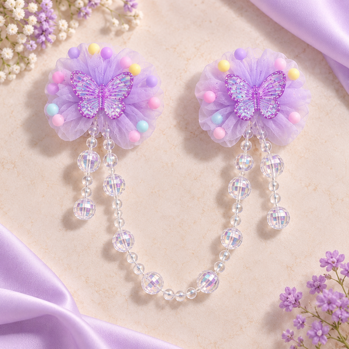 Floral Bead Drape Hair Clips
