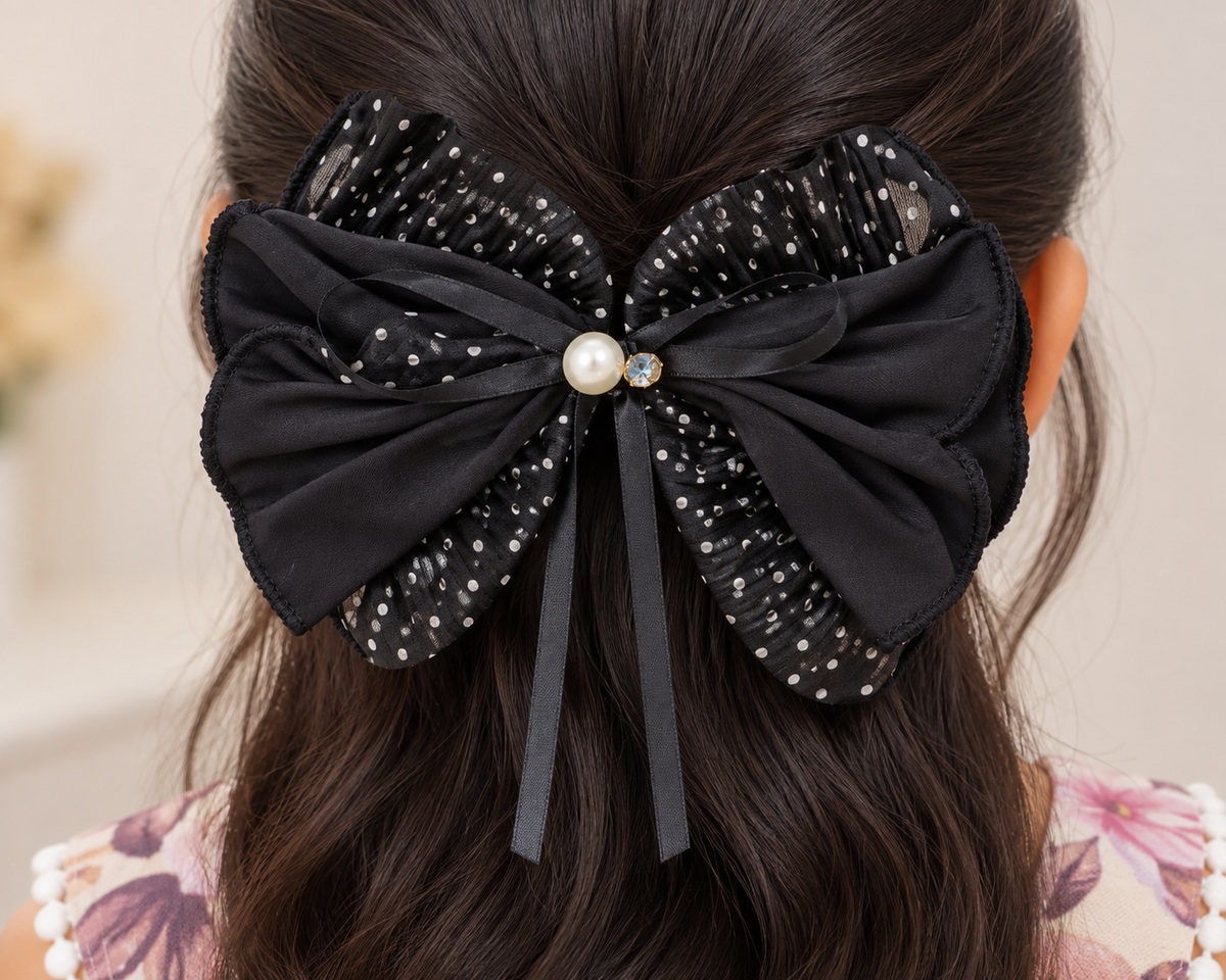 Layered Dotted Bow Hair Clip