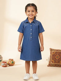 Pearl Stud Denim Shirt Dress
