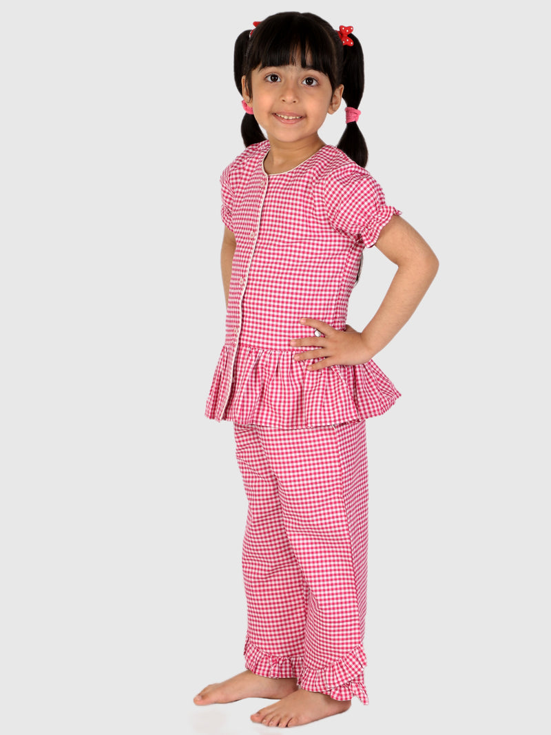 Pink Gingham Check Night Suit