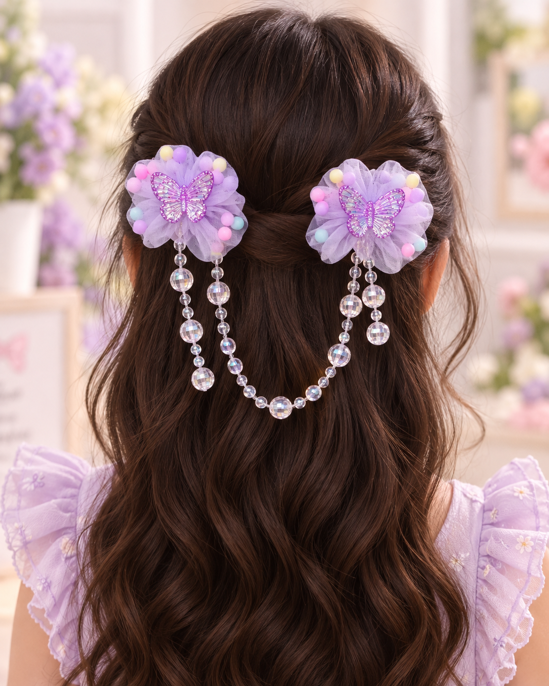Floral Bead Drape Hair Clips