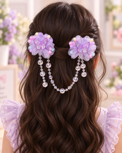 Floral Bead Drape Hair Clips