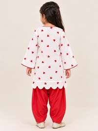 Little Hearts White & Red Patiala Suit Set