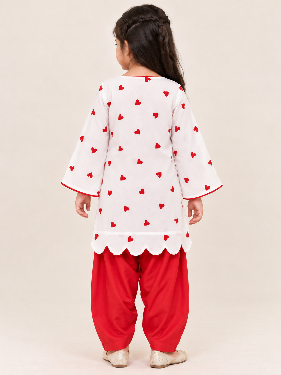 Little Hearts White & Red Patiala Suit Set