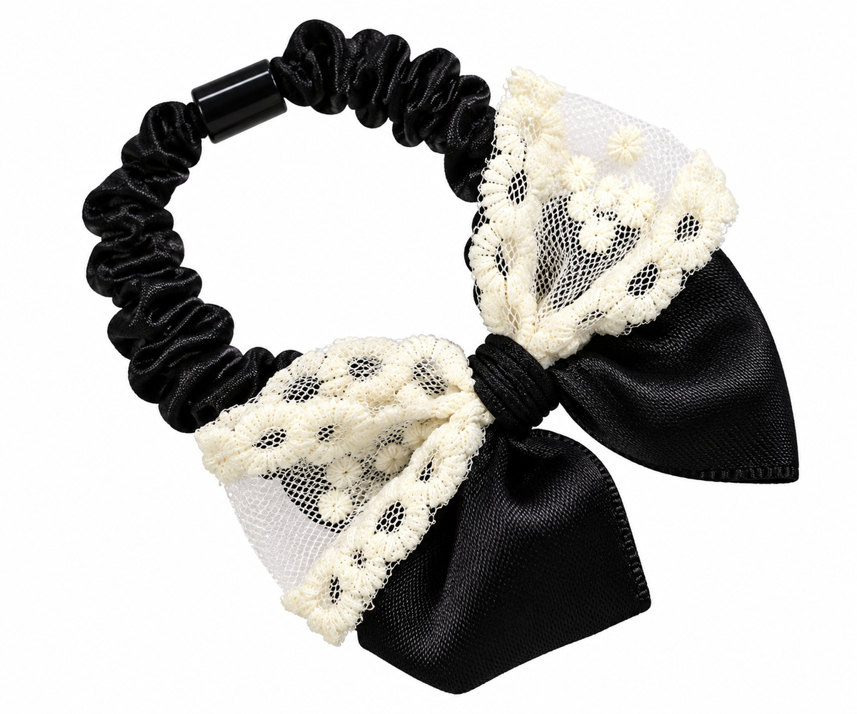 Lace Trim Bow Hair Tie