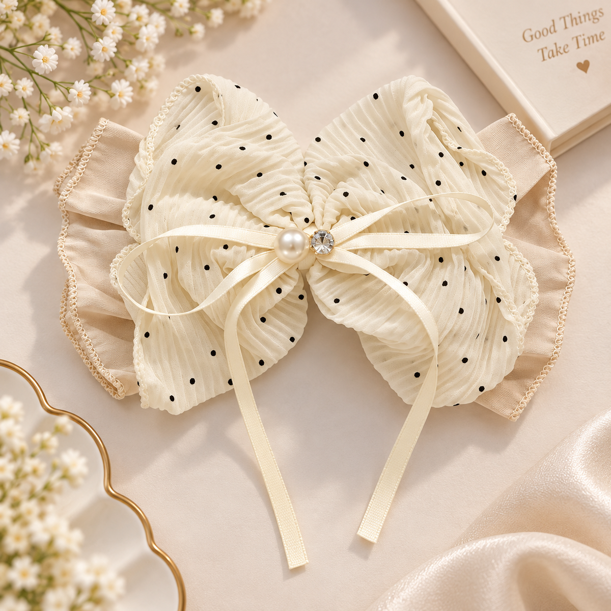 Layered Dotted Bow Hair Clip