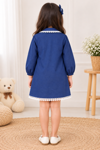 Ivory Lace Blue A-Line Dress