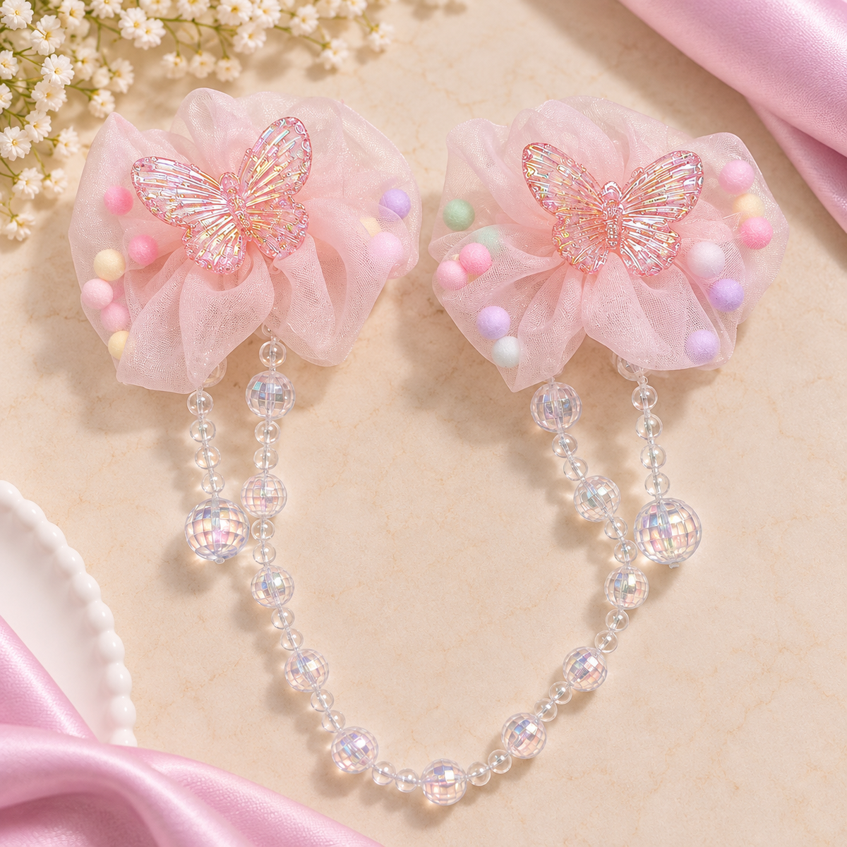 Floral Bead Drape Hair Clips
