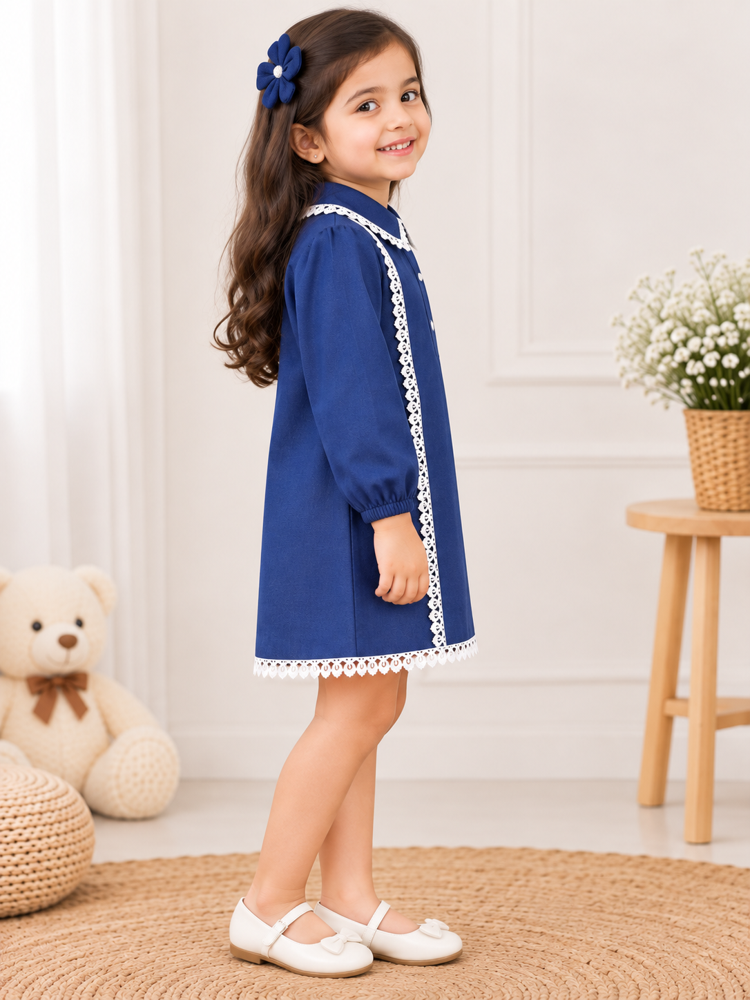 Ivory Lace Blue A-Line Dress