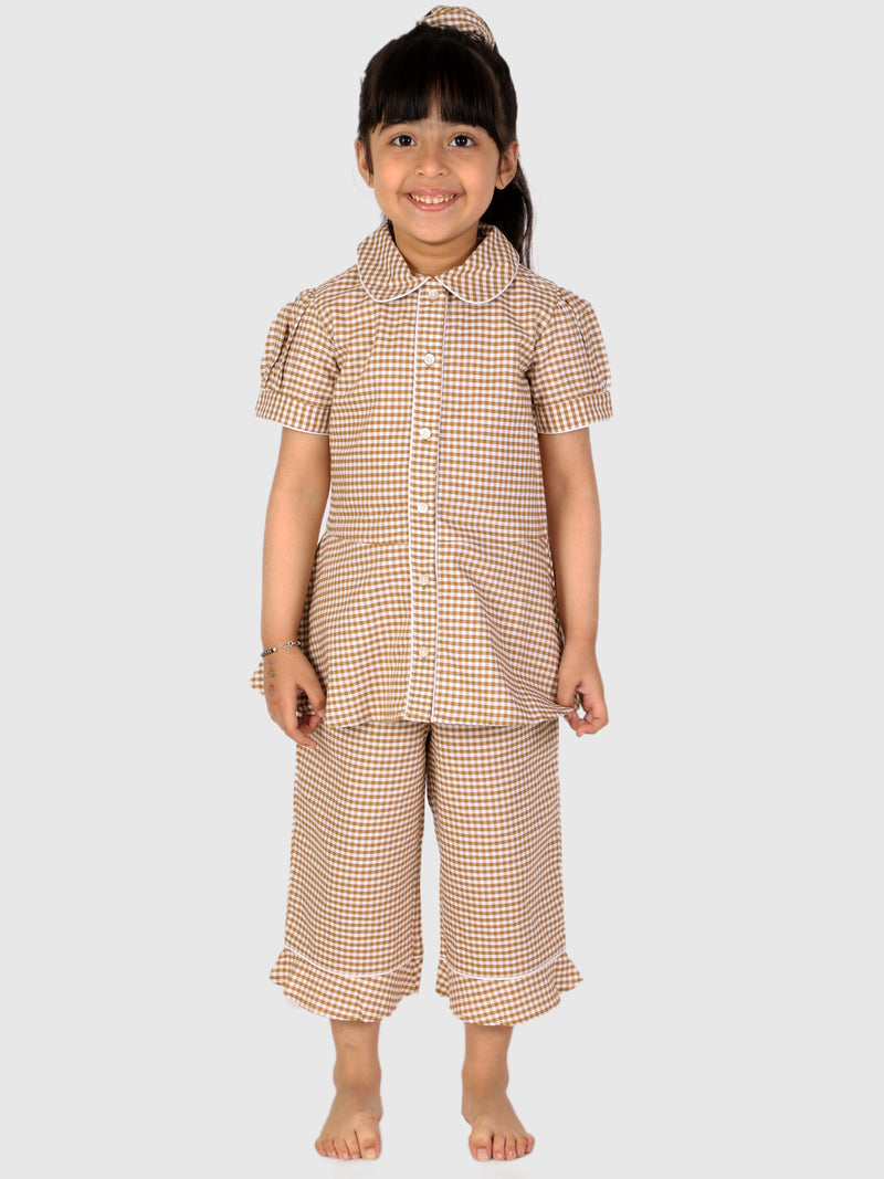 Brown Gingham Check Night Suit