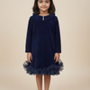 Navy Blue Velvet Ruffle Dress for Girls