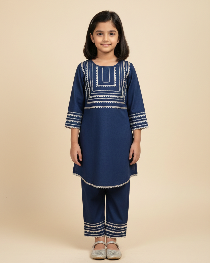 Midnight Charm Navy Blue Kids' Salwar Suit Set