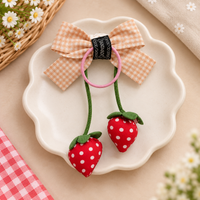 Strawberry Gingham Bow Hair Tie