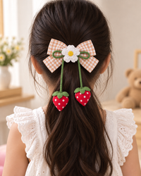 Strawberry Gingham Bow Hair Tie