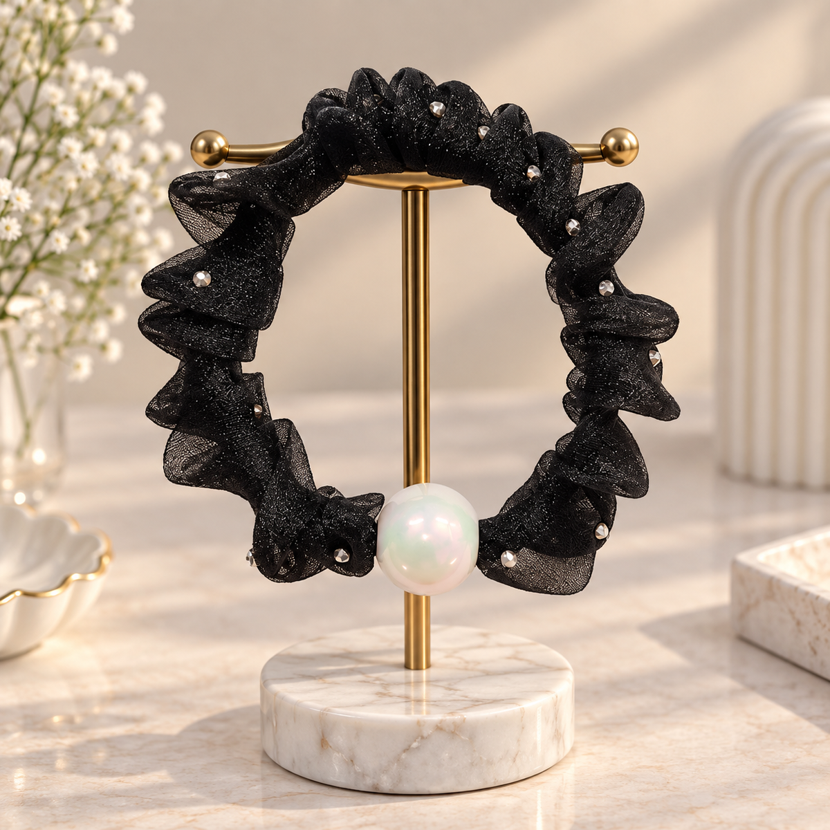 Single Pearl Sheer Hair Tie