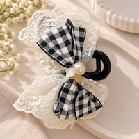 Gingham Lace Bow Claw Clip