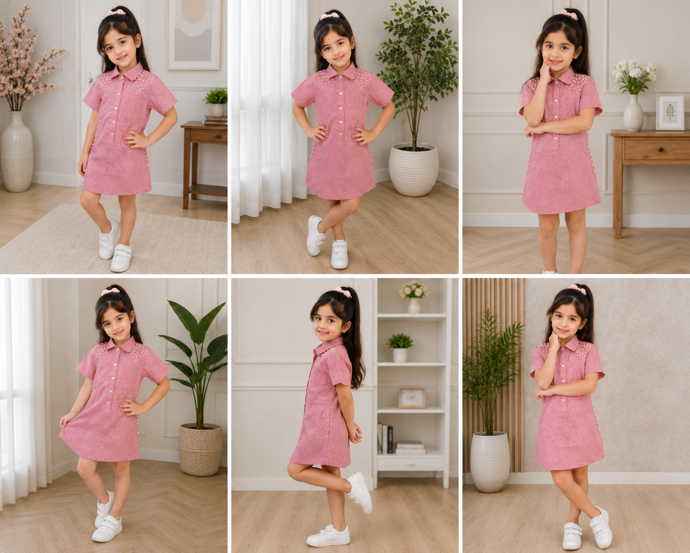 Pearl Stud Shirt Dress – Blush Pink