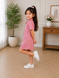 Pearl Stud Shirt Dress – Blush Pink