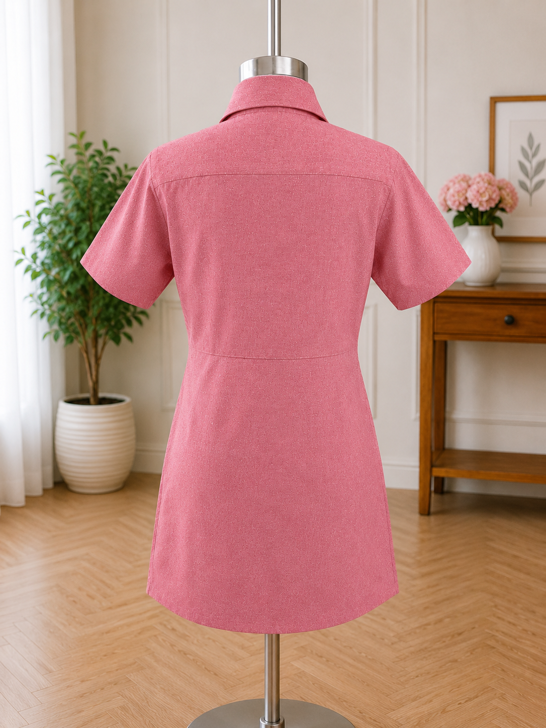 Pearl Stud Shirt Dress – Blush Pink