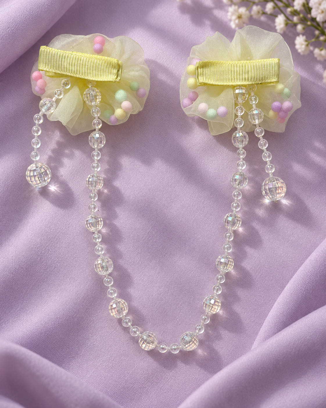 Floral Bead Drape Hair Clips