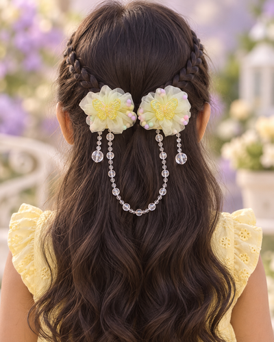 Floral Bead Drape Hair Clips