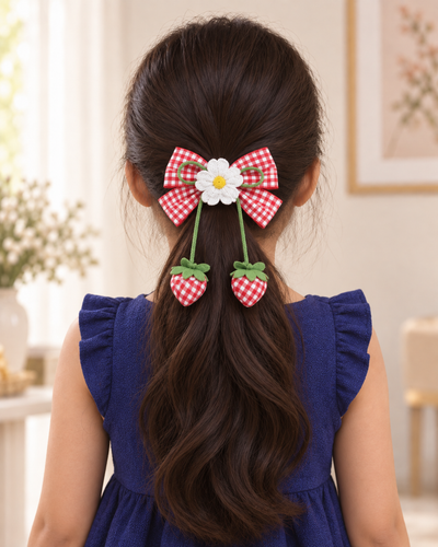 Strawberry Gingham Bow Hair Tie