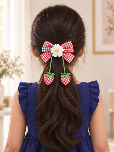 Strawberry Gingham Bow Hair Tie