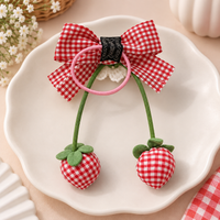 Strawberry Gingham Bow Hair Tie